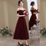 Red Toast Suit 2026 New Bride Small Engagement Dress Back Door High-End Evening Dress Party Banquet HZ0517