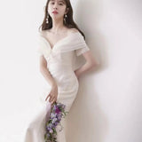 One-Word Shoulder-Singed Face Light Wedding Dress 2026 New Bridal Simple Temperament Fishtail French Style Welcome Dress HZ0517