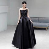 Brass High-End Feeling Black Vertiny Evening Dress Annual Dress Dress Girl Banquet Light Luxury Small Princess Dress Waist Thin HZ0517
