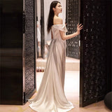 French Word Shoulder-To-Face Wedding Dress New Bridal Temperament Simple And Elegant Atmosphere To Go Out To Greet Dress Woman HZ0517