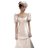 French Light Wedding Dress 2026 Spring Vertiny White Retro Court Style Bride Travel Simple Tail Dress HZ0517