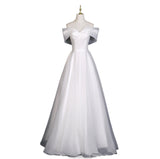 Banquet Evening Dress 2026 New One-Word Shoulder Temperament Long Simple White Dress Dress Dress Light Wedding Dress Morning Dress HZ0517