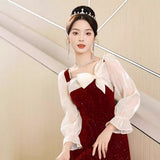 French Toast Dress Bride Red Engagement Evening Dress Velvet Back Door Small Dress Spring Summer Long Sleeve HZ0517