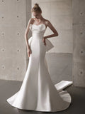The Fastern Wedding Dress French White Skinny Chest Small Tail Simple Bride Wedding Bow Yarn HZ0517