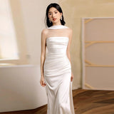 White Evening Dress Woman 2026 New Light Luxury Small High-End Engagement Dress Bridal Temperament Welcome Yarn HZ0517