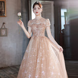 Banquet Evening Dress Female Chinese Style 2026 New Fashion Temperament Light Luxury Small High-End Presided Art Exam Princess Dress HZ0517