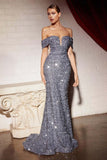 Women Evening Dress Sequin Temperament Pure Color One-Word Collar Temperament Solid Color Banquet Dress Evening Dress HZ0517