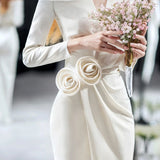 French Light Wedding Dress 2026 Spring New Bride Sexy Simple Door Yarn Shoulder-Singed Fishtail Dress HZ0517
