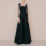 French Black Dress Sling Sling Banquet Hosting Birthday Party Simple Thin Light Extravagant Evening Dress Dress HZ0517
