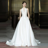 New Dingy-Hanging Neck Light Wedding Dress Tug White High-End Wedding Dress Bride Welcome Out Of The Yarn Light Extravagance HZ0517