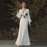 Light Wedding Dress 2026 Summer New Brides Neatly Bridal Dress Simple Long Sleeve Wedding Small Dress Girl HZ0517
