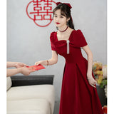 Small Wine Red Wedding Toasting Bride 2026 New Summer Engagement Dress In The Long Style Of French Evening Dress HZ0517