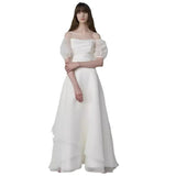 French Light Wedding Dress 2026 New Solid Color Simple Word Shoulder Bride Go Out Yarn HZ0517