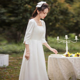 Certificate Registration French Light Wedding Dress 2026 New White Dress Bridesmaids Long-Sleeved Engagement Dress Woman HZ0517
