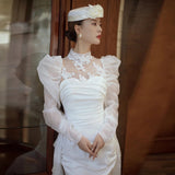 French Light Wedding Dress 2026 New Fishtail Thin Bride Welcome Yarn Temperament Long-Sleeved Evening Dress HZ0517