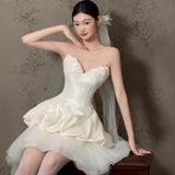 French Light Wedding Dress Small Simple Niche Scarves Small White Skirt Short Go Out Yarn And Yarn Noodle Engagement Dress HZ0517