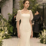 2026 New Spring Bridal Bridal Retro Light Wedding Dress With Fishtail Thin Simple Banquet Dress HZ0517