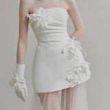 Light Luxury Small New Year's Wedding Dress Birthday Party Small White Dress Card Photo Travel Photo Short Breast Light Wedding Dress HZ0517