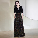 Black Evening Dress Women 2026 New High Sensing Banquet Host Fairy Temperament Dress Squin Heavy Industry HZ0517