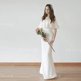 2026 New Winter Simple White Shoulder Wedding Dress Toast Banquet Lawn Wedding Trip Outdoor Light Wedding HZ0517