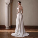 One-Word Shoulder-Sand-Sin-Faced Light Wedding Dress 2026 New Bridal French Go-Out White Tail Dress Dress Dress HZ0517
