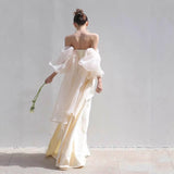 French Breast-Shape Engagement Brigade Light Wedding Dress Bride's Morning Robes Niche Yarn Welcome White Evening Dress Dress HZ0517