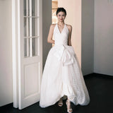 Light Wedding Dress Female Bride Wedding Hanging Neck Toast Suit 2026 New Elegant Dignified V-Neck Party Dinner Dress HZ0517