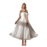 One-Word Shoulder-Singed Face Light Wedding Dress 2026 New Simple Pure Color Temperament Banquet Small Dress HZ0517