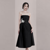 2026 Summer New Girded Fashion Design Shoulder Sexy Black Thoracic Dress French Evening Dress HZ0517