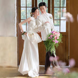 Morning Robe Bride Married Go Out Of The Sison Super Fairy Landscape Travel Studio Theme Wedding Dress HZ0517