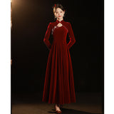 Long-Sleeved Cheongsam Toasting Bride 2026 New Engagement Dress Long Red Velvet Wedding Dress HZ0517