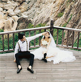 Light Wedding Dress Patted On The Chest Before The Short After The Longen Line Outdoor Lawn Wedding Bridal Simple Light Wedding Dress HZ0517