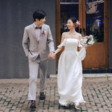 French Word Shoulder Light Wedding Dress Small Bride With A White Simplicity Certificate Registration Small White Dress HZ0517