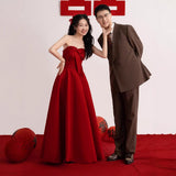 A Toast To The Bride's High-End Feel Breasted Engagement Dress Red Wedding Back Door To Thank The Banquet Evening Dress HZ0517