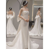 Tempering Bra Light Wedding Dress 2026 New White Simple Small Tail Wedding Registration Temperament Fishtail Thin Dress HZ0517