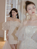 Brased Waist-Waft Skirt Fairy Pure Lust Sleeves Heavy Industry Bubble Sleeve Birthday Dress Adult Dress HZ0517