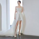 French Brao-Smeared Wedding Dress Bride Niche With A White Simple Temperament Dragging A Small Man Evening Dress HZ0517