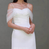 White Simple Word Shoulder Slings Slimy Temperament Fishtail Light Wedding Bridal Lawn Wedding Dress HZ0517