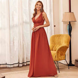 Evening Dress Plus Fat Deep V Lead Bridesmaid Party Pregnant Women Large-Size Dress Solid Color High-Waist Dress HZ0517