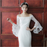 The New Light Wedding Dress Lace Temperament Word Shoulder Sen Series Super Fairy Simple Korean Bride Wedding Travel Dress HZ0517