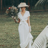 Simplicity V-Necked French Light Wedding Dress 2026 Spring New Bride Welcome Simple Thin Travel Dress HZ0517
