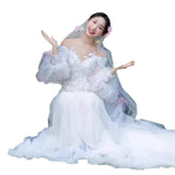 French High-End Lace Wedding Dress Long Sleeve Cover Arm Sen Series Super Fairy Shoulder Yarn Bride Wedding Dress Dress HZ0517