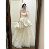 Broom-Smeared Wedding Bride Wedding Simple Light Atmosphere Engagement Banquet Dress Dress Travel Pat Door Yarn Welcome Yarn HZ0517