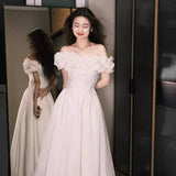 French Word Shoulder Dress 2026 New Bride Wedding White License Light Wedding Dress HZ0517