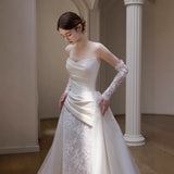 French Lace Light Wedding Dress With Thin Bridal Yarn Temperament Small Tail Light Luxury White Fishtail Dress HZ0517