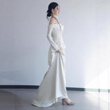 French Long-Sleeved Light Wedding Dress Bride Autumn And Winter Fasing Simple High-End Feeling Shoulder Yarn Engagement Dress HZ0517