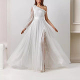 2026 Spring New Long Sleeve Open Fork Sexy Host Shoulder Walk Banquet Evening Dress HZ0517