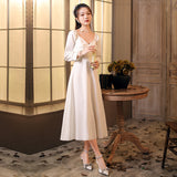 Certificate Registration French Light Wedding Dress 2026 New White Dress Bridesmaids Long-Sleeved Engagement Dress Woman HZ0517