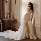 Spring New Fishtail Dress Wedding Dress Detachable Long-Tail Wedding Dress High-End Light Luxury Back Dress HZ0517