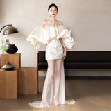 French Word Shoulder Light Wedding Dress New Small Bridal Bridal Yarn Small Engagement Dress Dress HZ0517
